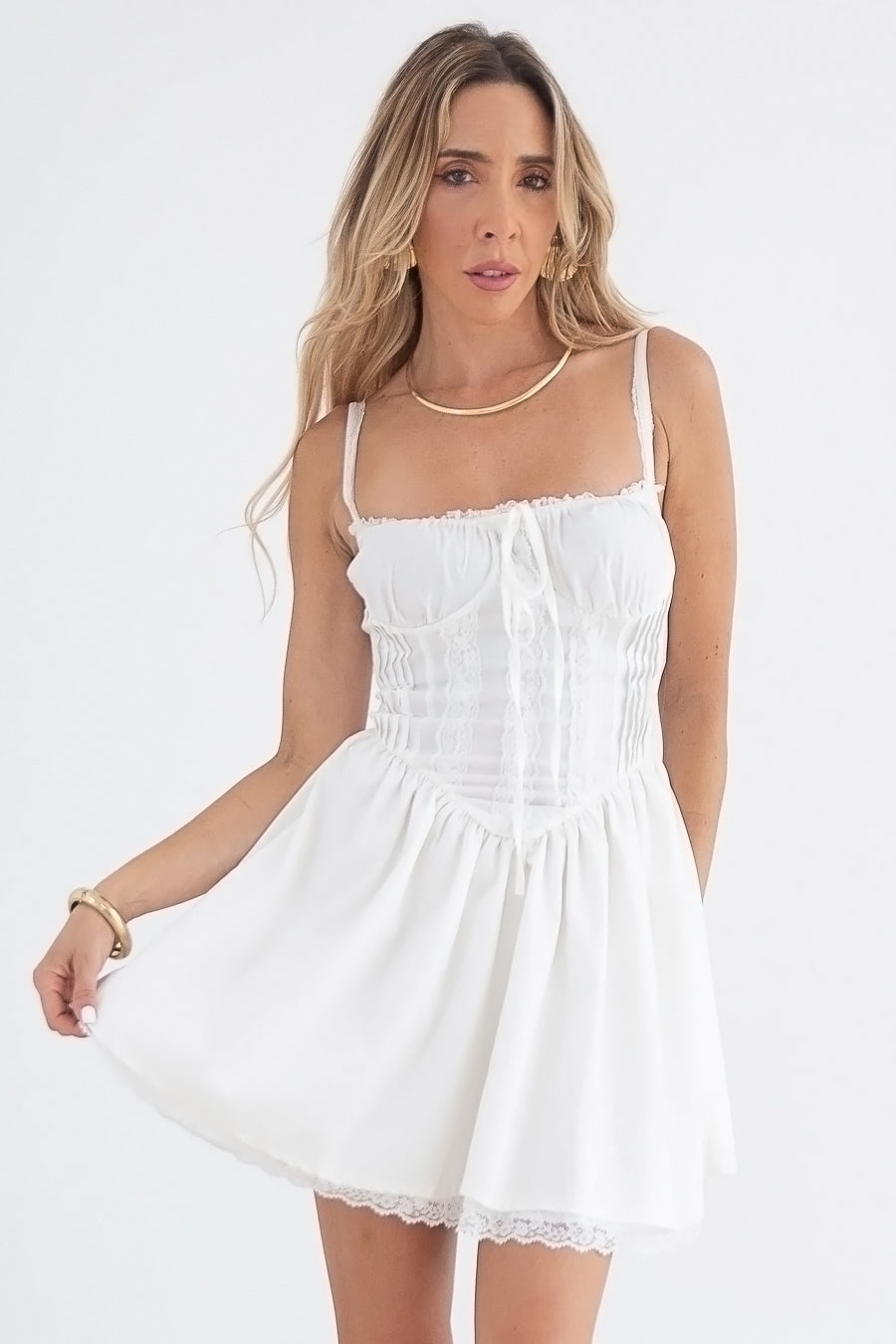 Romantic Lace Flare Mini Dress - White M / White Romantic Lace Flare Mini Dress - White – Haute \u0026 Rebellious