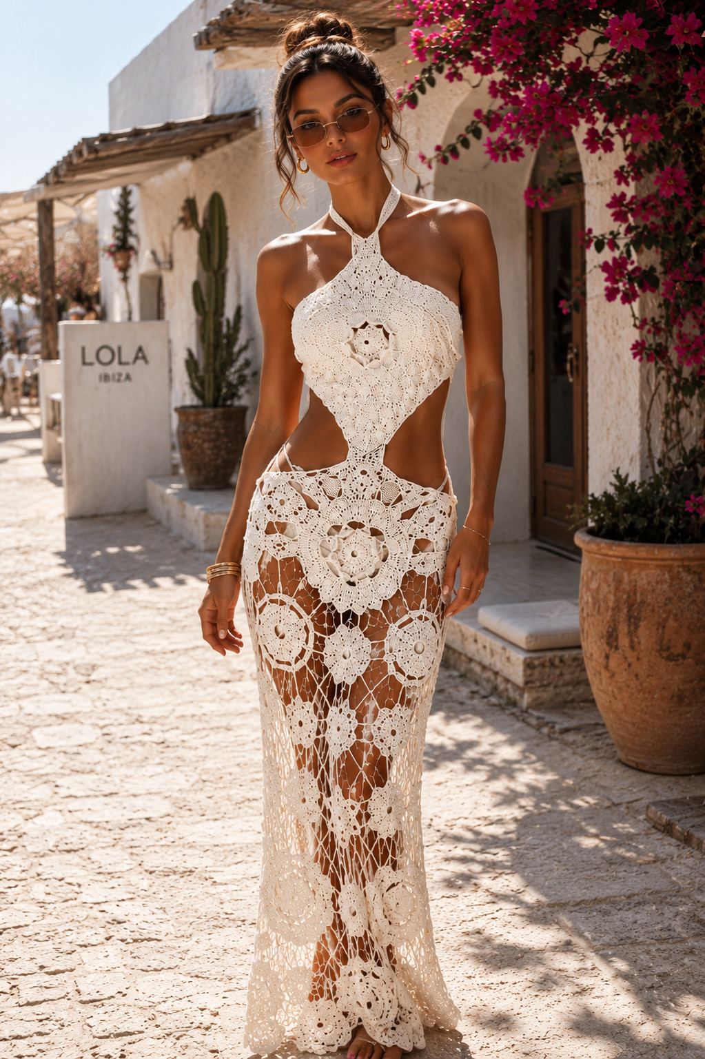 Ibiza Crochet Goddess Maxi Dress Ivory