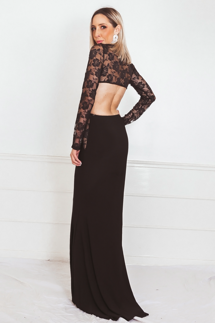 Gorgeous Full Length Dress with Lace Detail M / Black / 02717