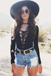 Nayah Lace-Up Bodysuit - Black - Haute & Rebellious
