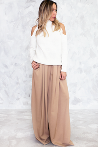 Raya High-Waisted Palazzo Pant - Taupe