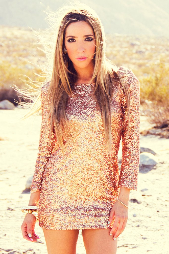 CHLOE 3/4 SEQUIN DRESS - Rose Gold Haute & Rebellious CHLOE 3/4 SEQUIN DRESS - Rose Gold Haute & Rebellious