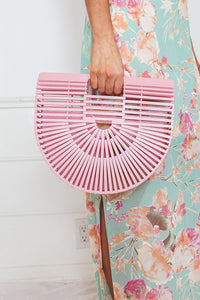 Bamboo Basket Bag - Pink