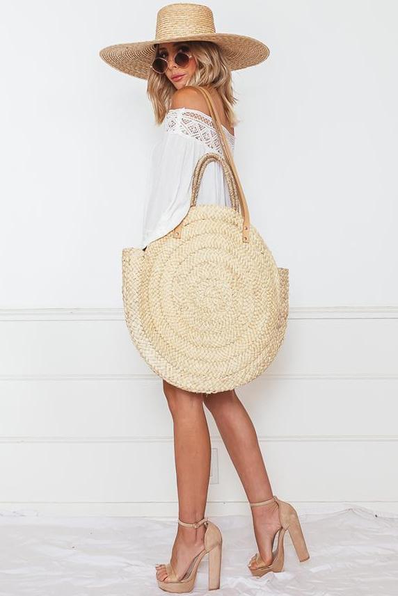 Large Round Basket Bag - Natural