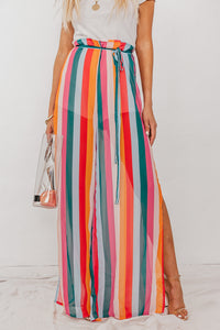 Multi-Color Stripe Pants with Side Slits