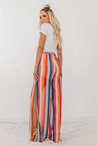 Multi-Color Stripe Pants with Side Slits