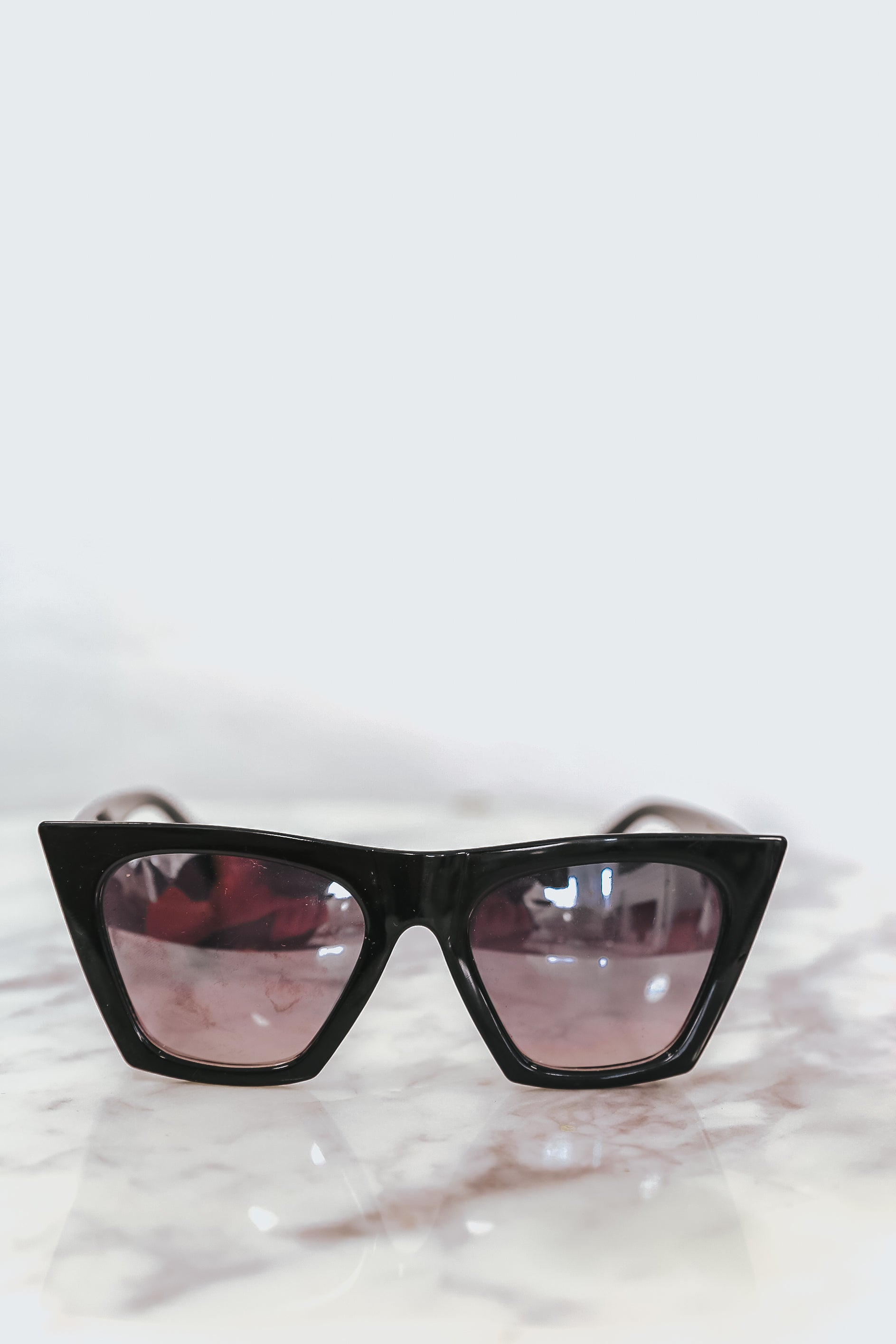 Reflective Square Cat Eye Sunglasses - Black