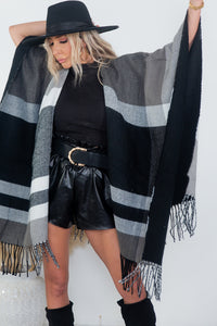 Plaid Poncho - Black