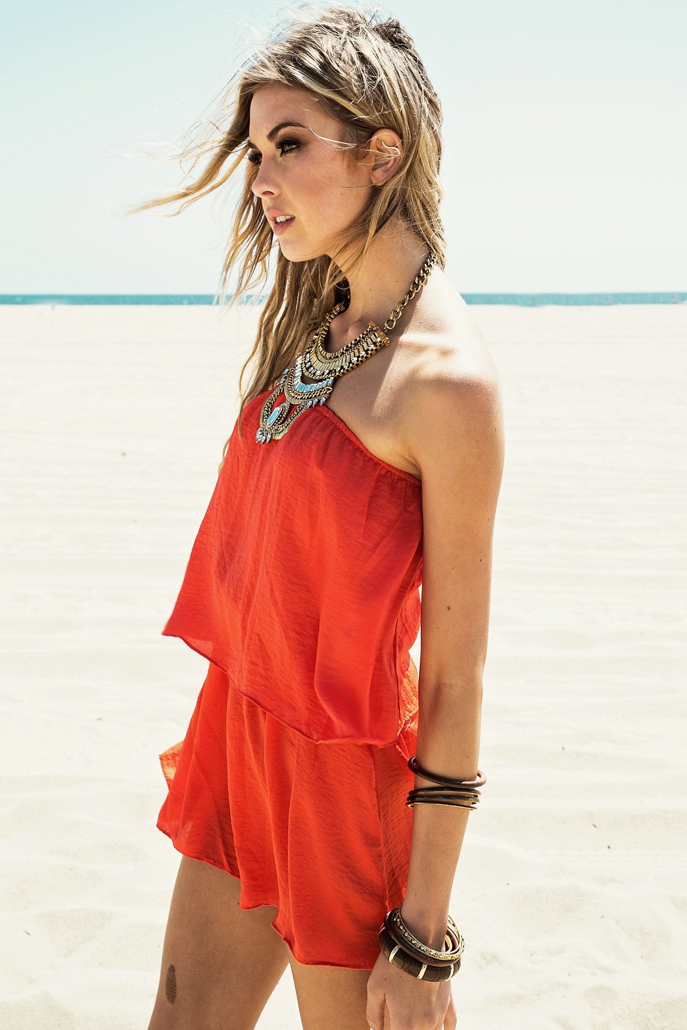 Lorey Layered Romper - Coral - Haute & Rebellious