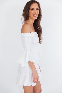 Off-Shoulder Linen Dress with Tie