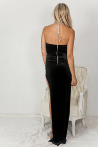 Velvet High Slit Dress - Black