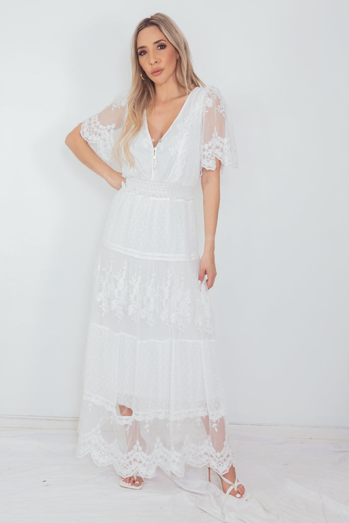 Maxi Lace Dress - White M / White Maxi Lace Dress - White M / White