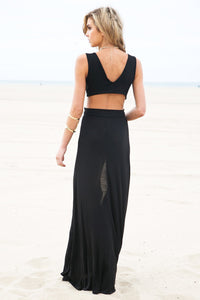 Layla Cutout High-Slit Maxi Dress - Black - Haute & Rebellious