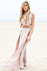 Layla Cutout High-Slit Maxi Dress - Taupe - Haute & Rebellious