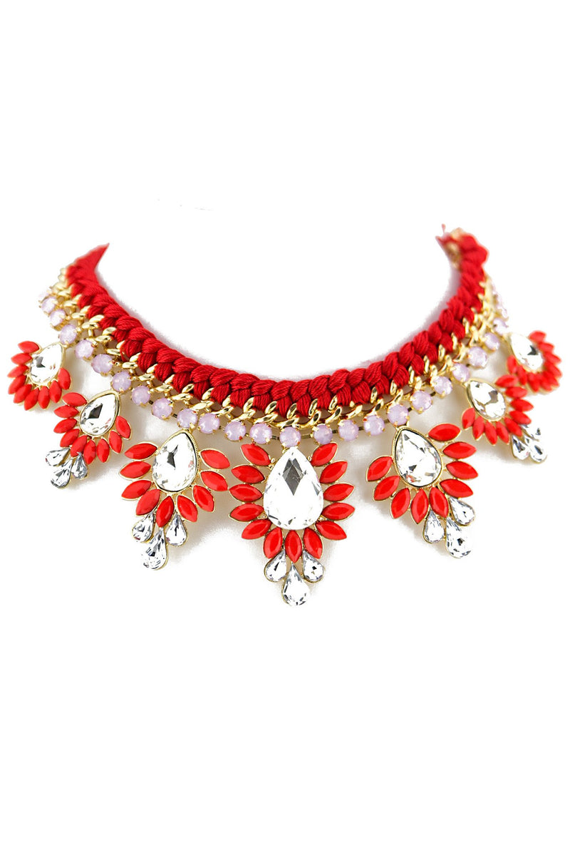 COLORED STONE & CRYSTAL NECKLACE - Red - Haute & Rebellious