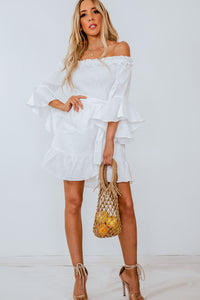 Off-Shoulder Linen Dress with Tie