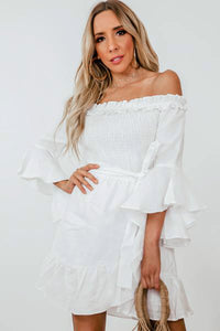 Off-Shoulder Linen Dress with Tie