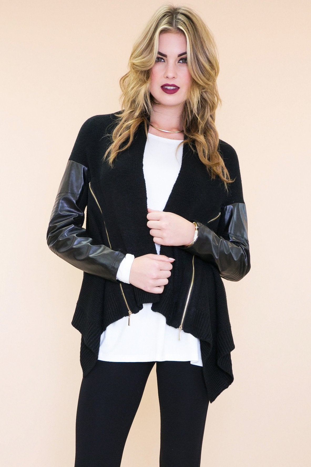 Emon Leather Sleeve Sweater Jacket – Haute & Rebellious