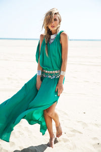 Molin Front Slits Chiffon Maxi Dress - Emerald - Haute & Rebellious