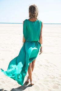 Molin Front Slits Chiffon Maxi Dress - Emerald - Haute & Rebellious