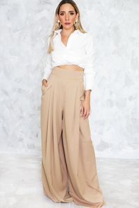 High-Waisted Palazzo Pant - Taupe - Haute & Rebellious
