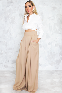 High-Waisted Palazzo Pant - Taupe - Haute & Rebellious