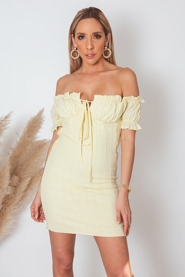knee length dresses for ladies Sexy Off Shoulder Ruffle Mini Bodycon Dress Small / White main image 1