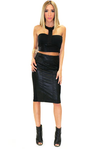 ROM LEATHER CONTRAST CROP TOP - Haute & Rebellious