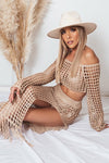 Crochet Top and Skirt Set - Tan