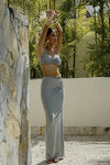 Gray Rope Detail Two-Piece Set – Braided Strap Top & High-Waist Skirt