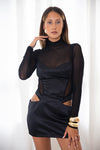Black Mesh Illusion Mini Dress