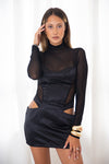 Black Mesh Illusion Mini Dress