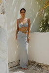 Gray Rope Detail Two-Piece Set – Braided Strap Top & High-Waist Skirt