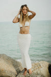 White Ring Detail Bikini Set with Wrap Skirt