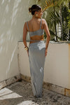 Gray Rope Detail Two-Piece Set – Braided Strap Top & High-Waist Skirt