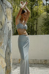 Gray Rope Detail Two-Piece Set – Braided Strap Top & High-Waist Skirt
