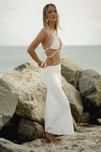 White Ring Detail Bikini Set with Wrap Skirt