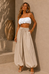 Noire Lantern Wide-Leg Pants - Natural