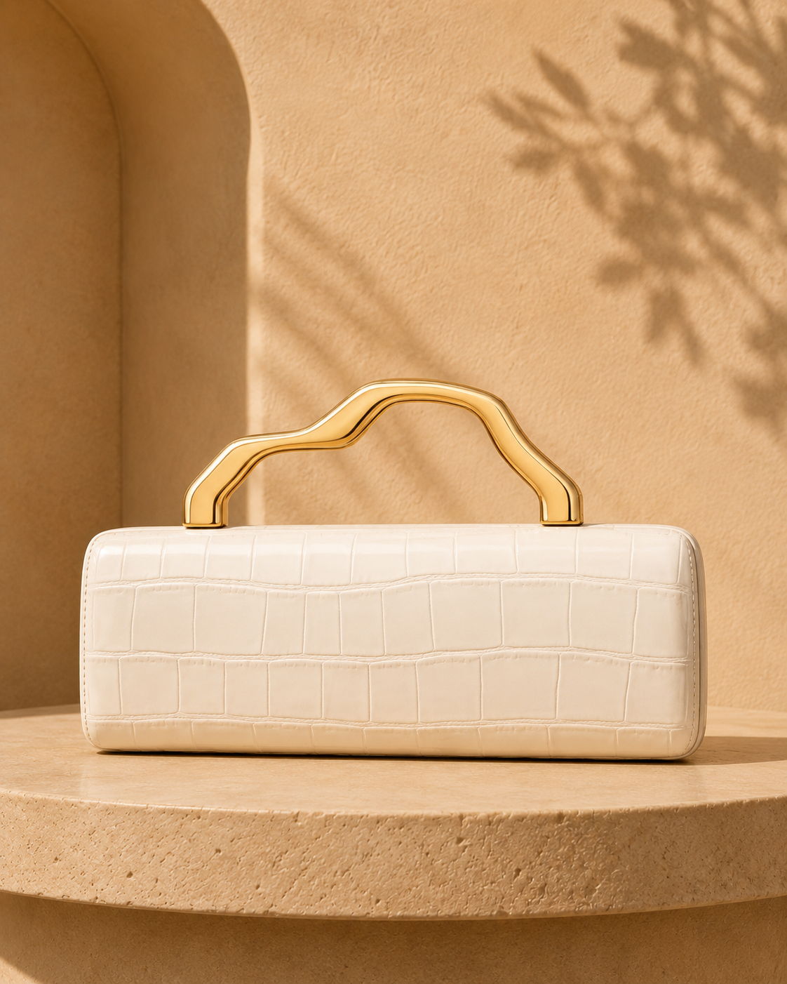Solene Sculptural Handle Croc Clutch