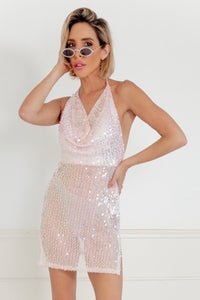 Open Back Sequin Mini Dress - Soft Pink