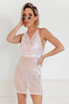 Open Back Sequin Mini Dress - Soft Pink
