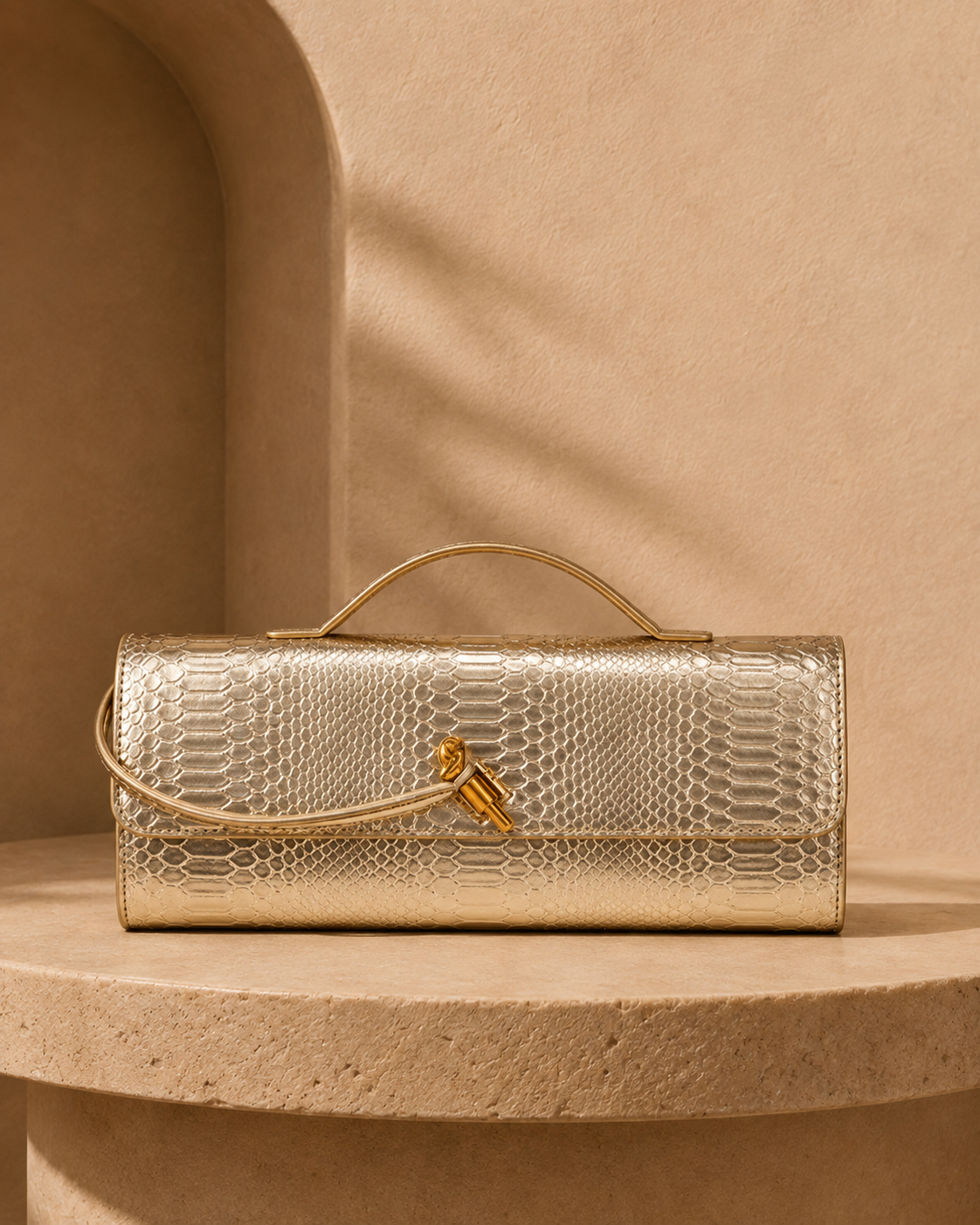 Aurelia Croc-Embossed Long Clutch Bag - Gold