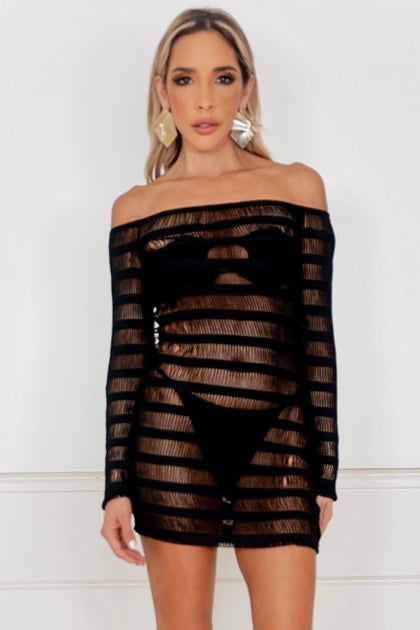 Haute Tropics Mesh Cover Up Long Sleeve - Black