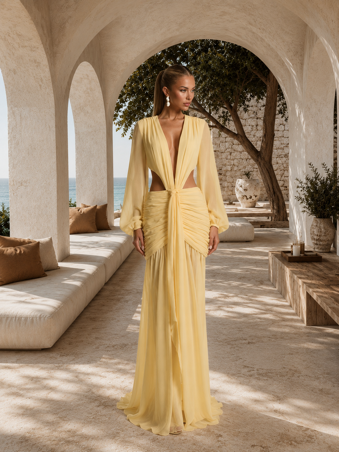 Serafina Cutout Chiffon Maxi Dress - Yellow