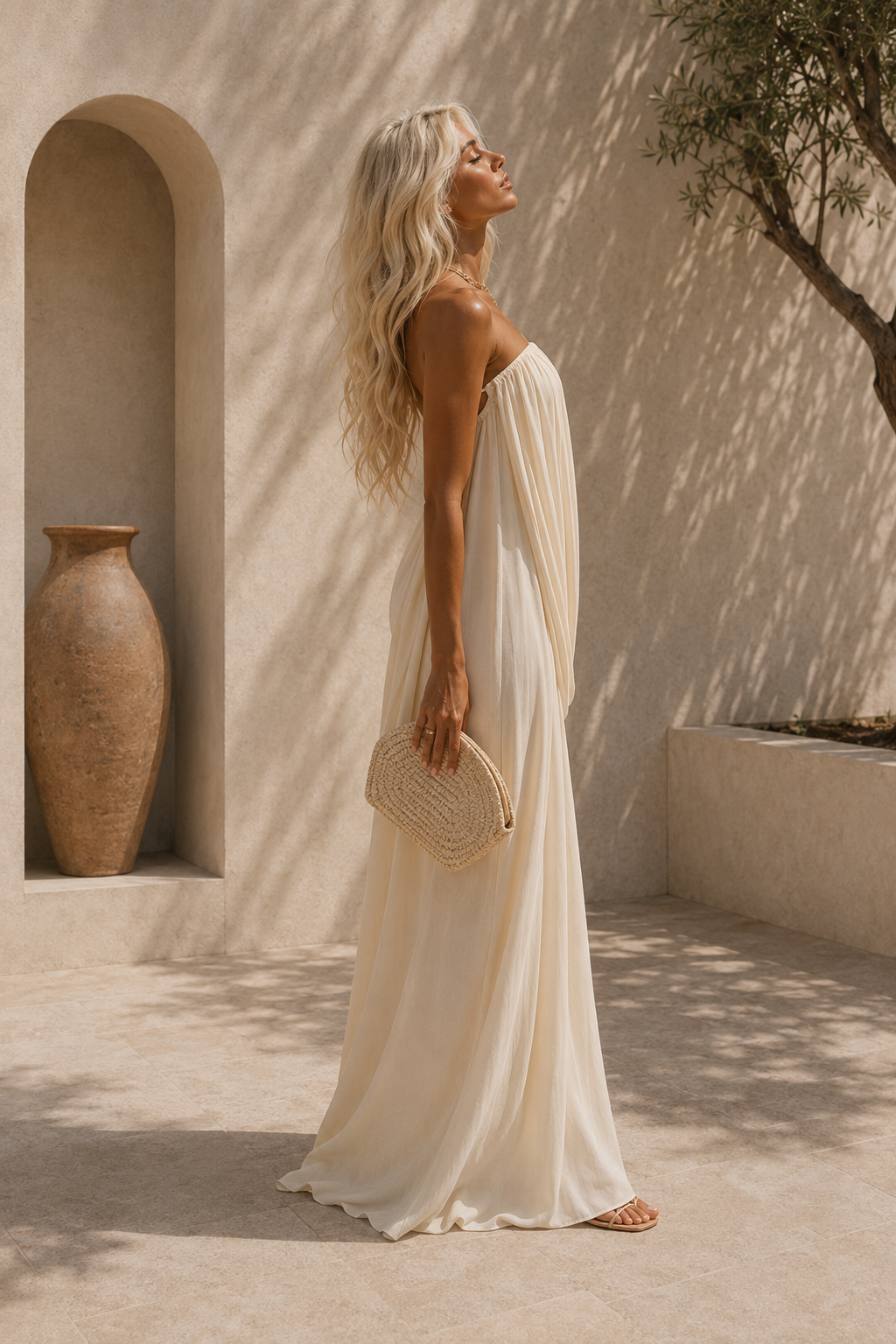 Solenne Draped Strapless Maxi Dress