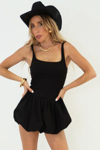 Bubble Skirt Mini Dress - Black