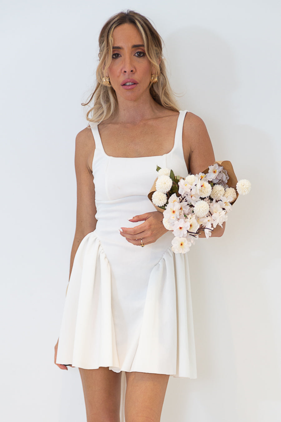 Bubble Skirt Mini Dress - White L / White Bubble Skirt Mini Dress - White L / White