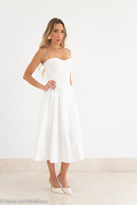 Romantic Corset Flare Midi Dress - White