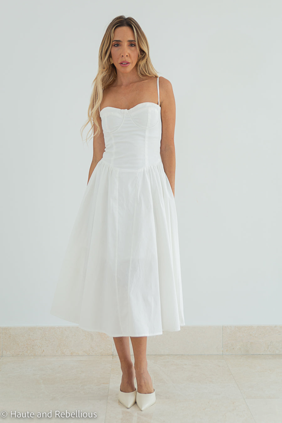 Romantic Corset Flare Midi Dress - White - S / White Romantic Corset Flare Midi Dress - White - S / White
