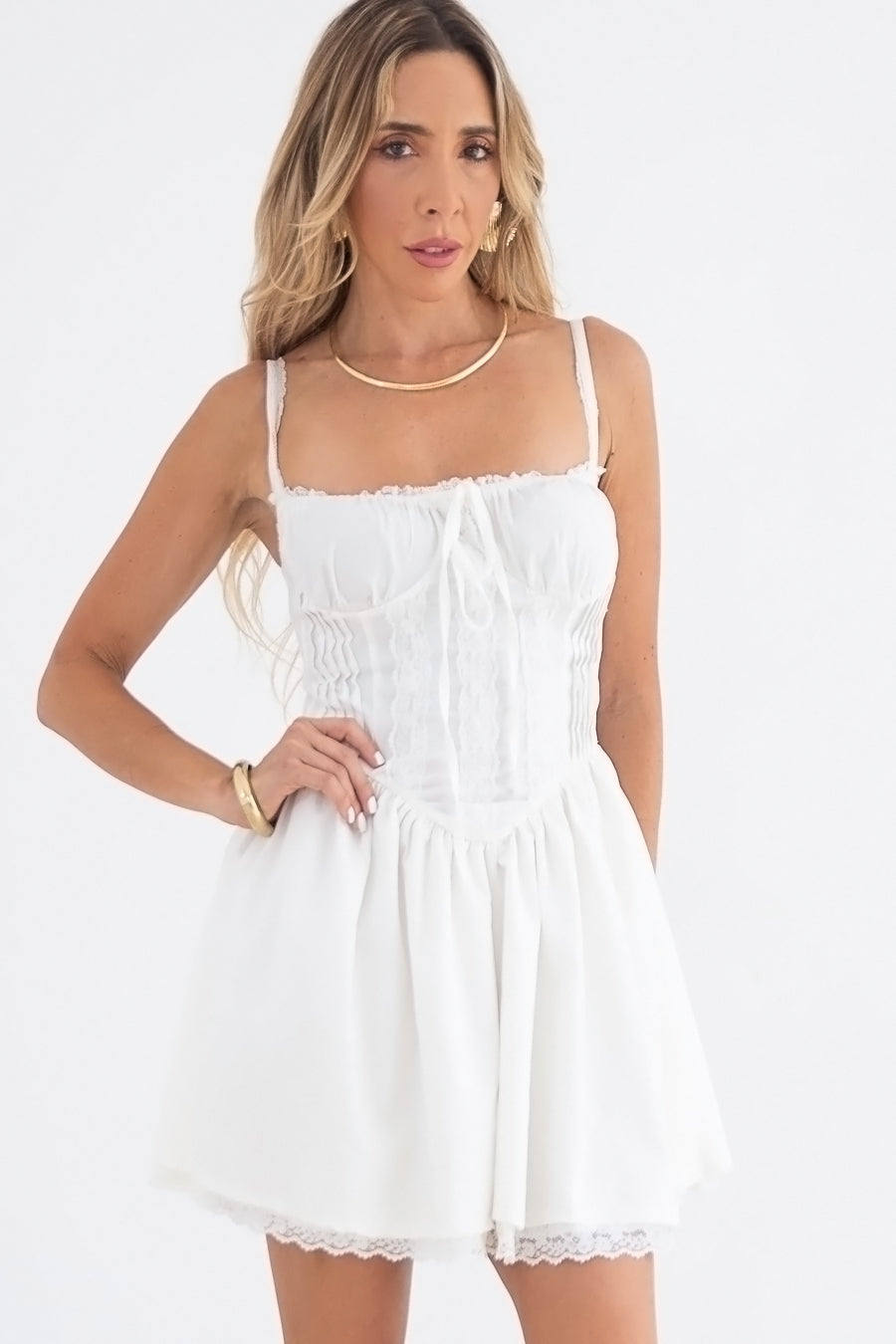 Romantic Lace Flare Mini Dress - White – Haute & Rebellious